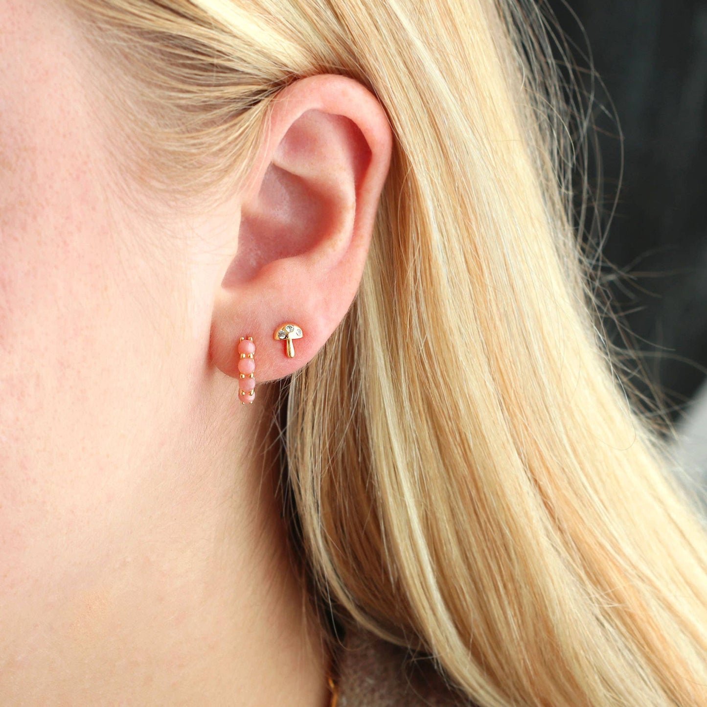 Tiny Mushroom Crystal Stud Earrings