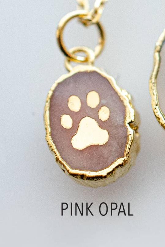 Paw Print Gemstone Necklace - Pink Opal (16 inches)