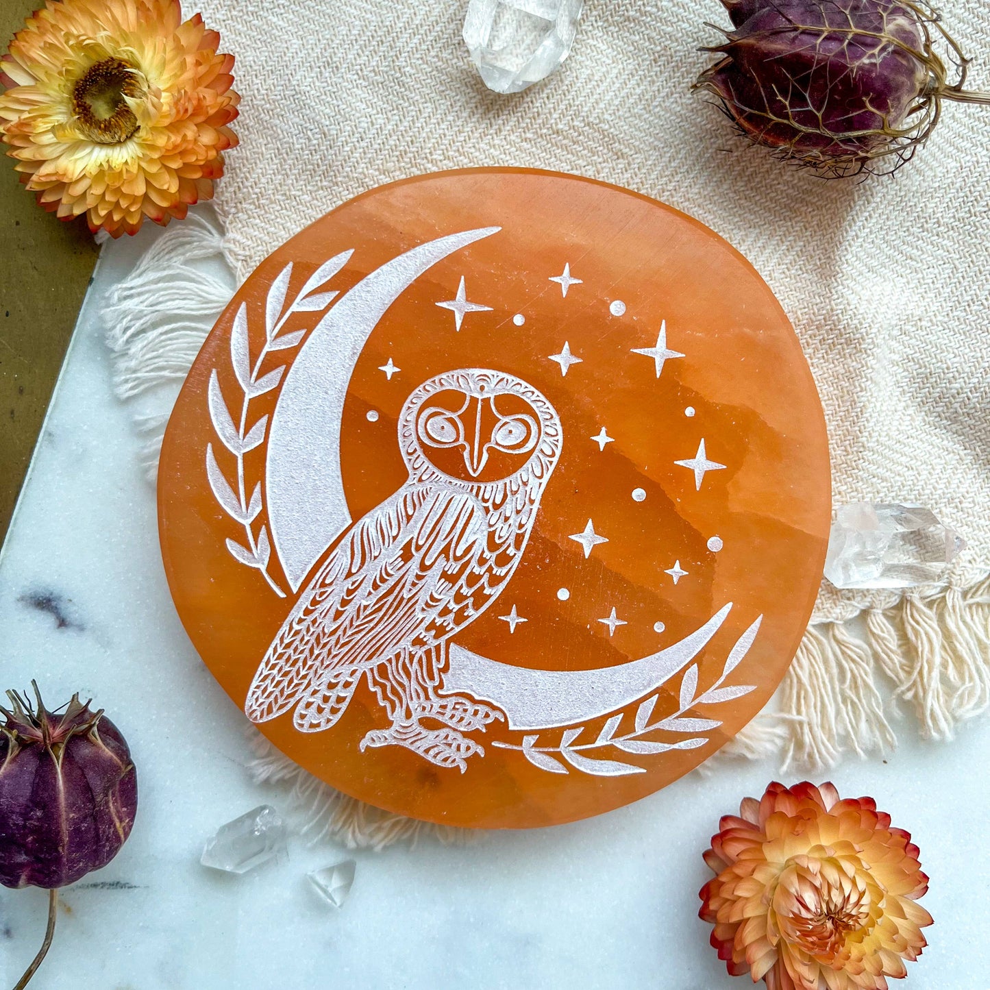 "Owl Moon" Selenite Crystal Charging Plate