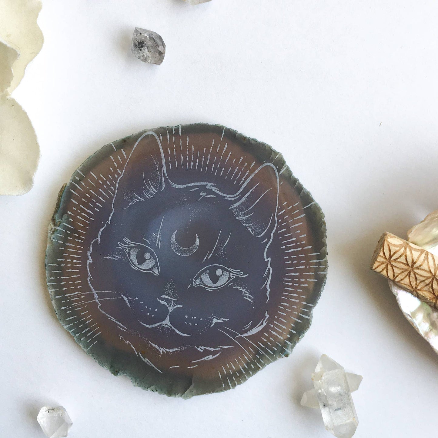 "Midnight Familiar" Cat Agate Slice