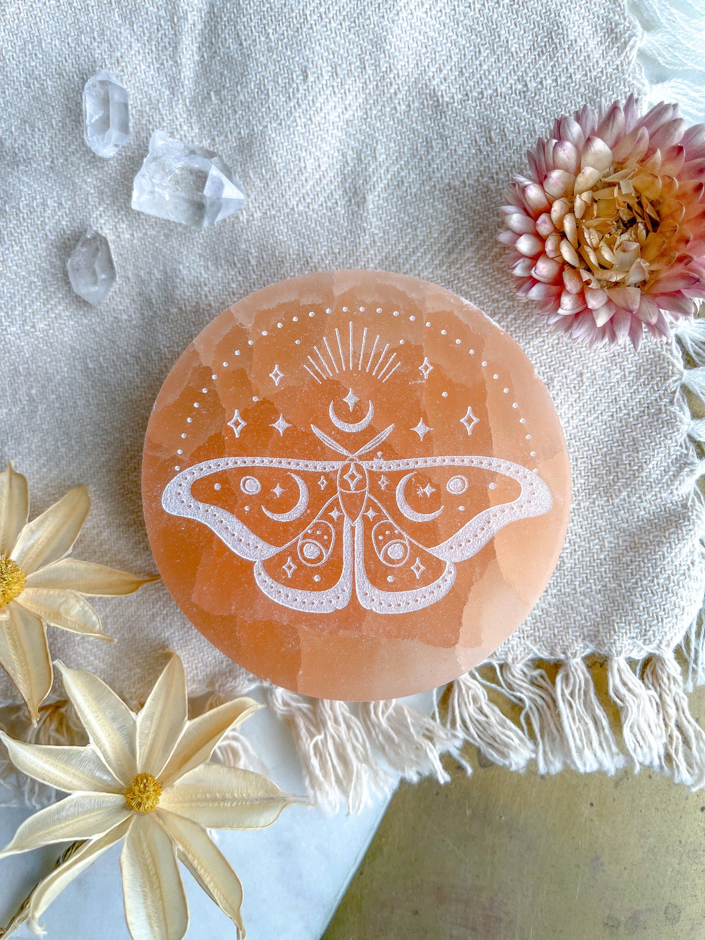 "Butterfly" Peach Selenite Crystal Charging Plate