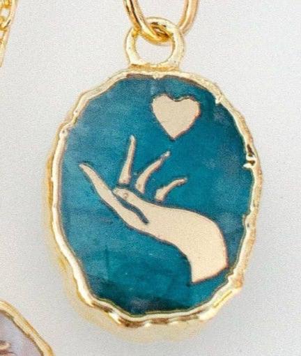 Gemstone Symbol Necklace: Apatite Hand + Heart (16 inches)