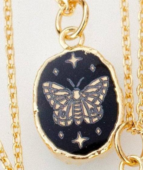 Gemstone Symbol Necklace: Onyx Butterfly (16 inches)