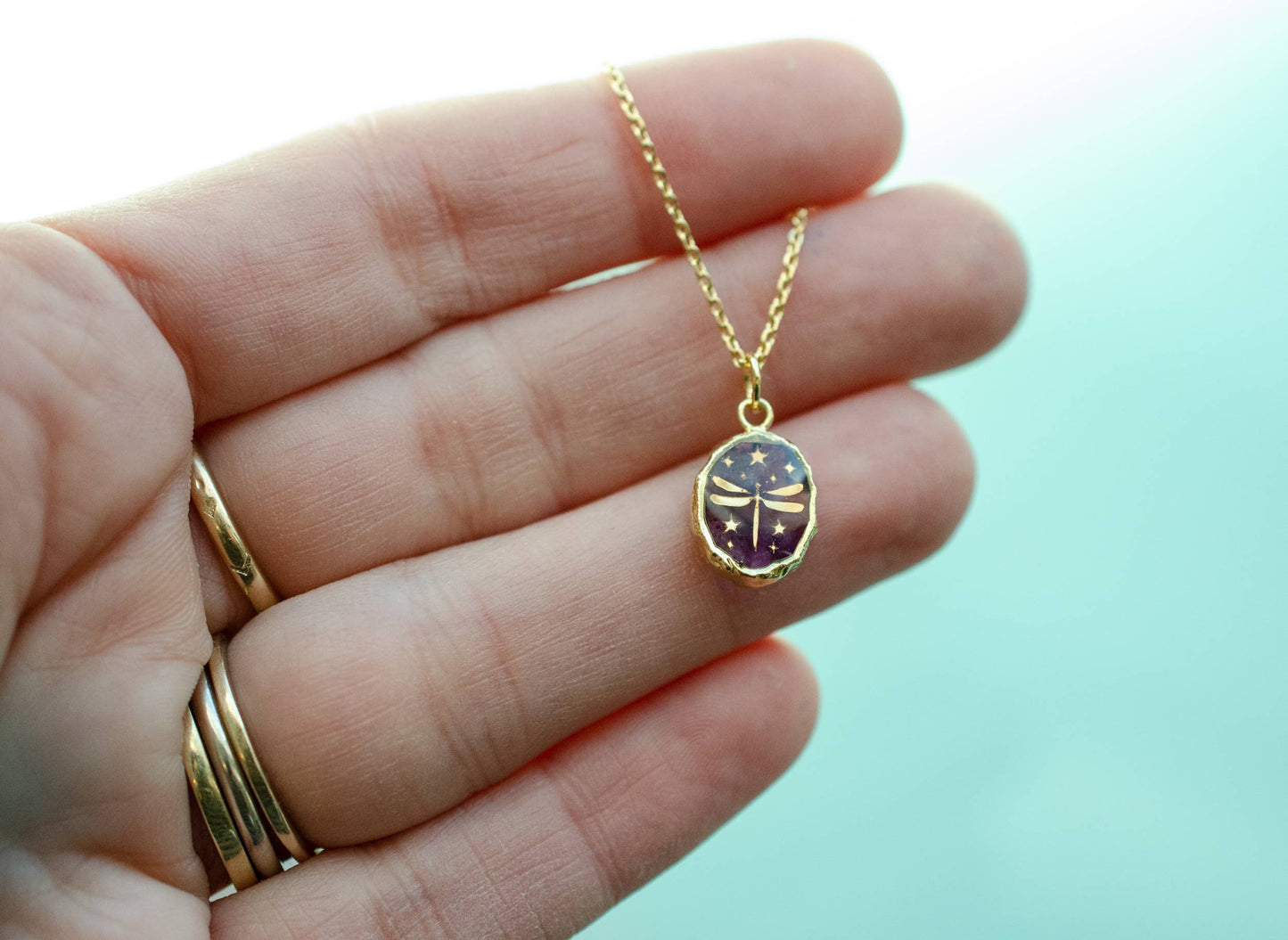 Gemstone Symbol Necklace: Amethyst Dragonfly (16 inches)