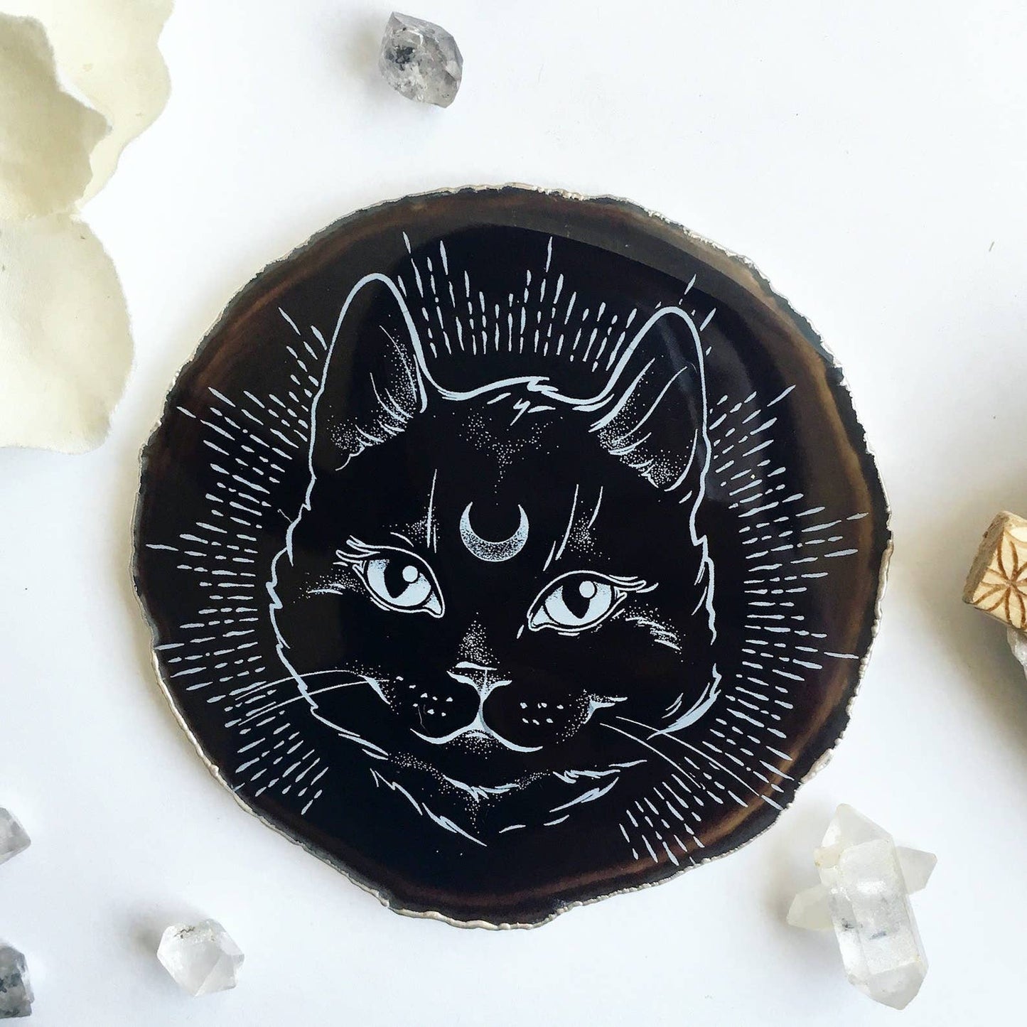 "Midnight Familiar" Cat Agate Slice