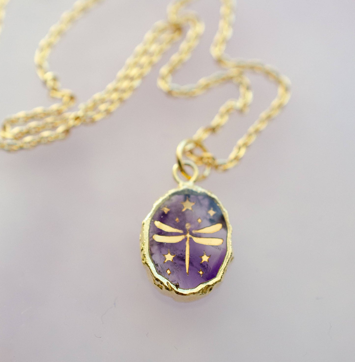 Gemstone Symbol Necklace: Amethyst Dragonfly (16 inches)